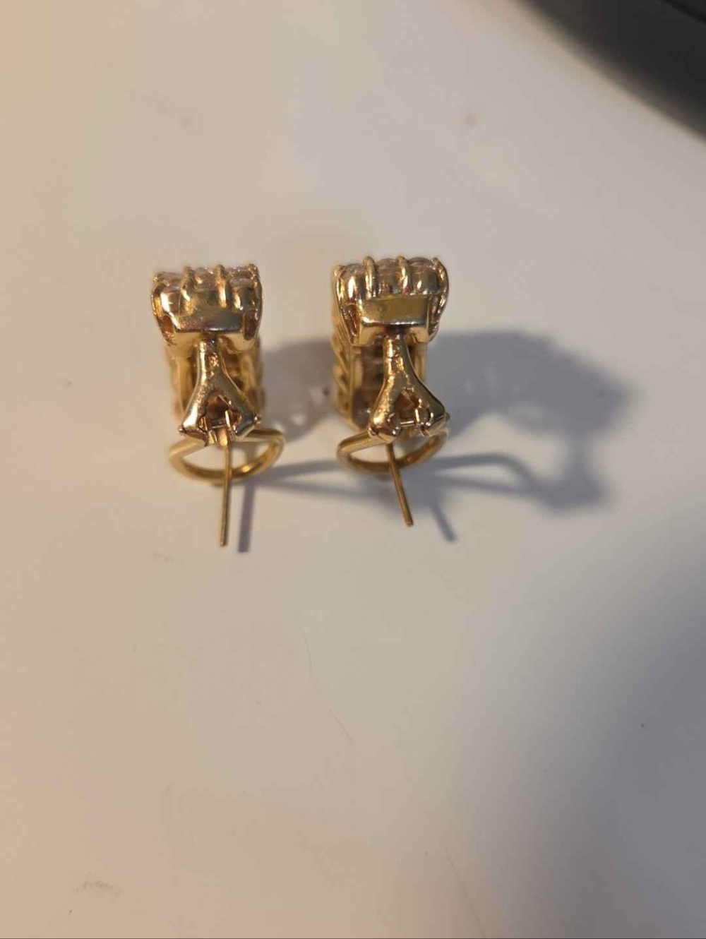 Gold Diamond 14k Fish Design Earrings 11g Real Gold Elegant Statement Jewe - Picture 4 of 7